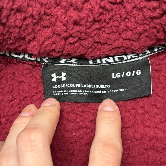 Under Armour UA Sherpa Fleece Red Womens L Teddy Pullover 1/4 Zip Comfort Jacket - Picture 4 of 9
